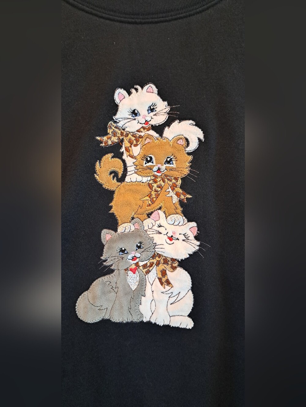 Morning Sun Black Kitty Cat Crewneck Pullover Sweatshirt Vintage Retro Novelty M
